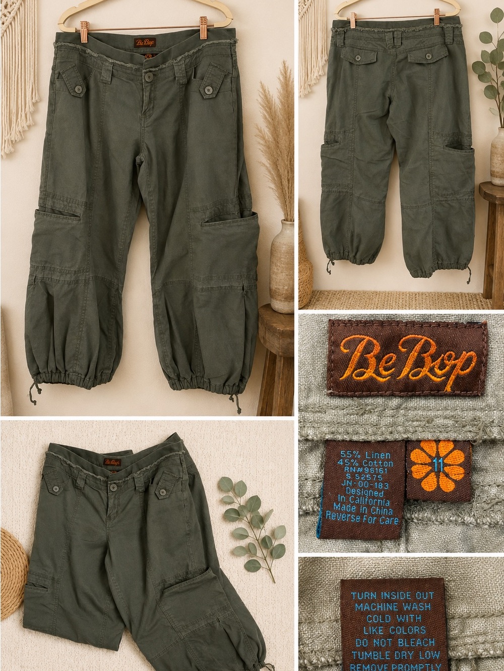 BeBop Olive Green Cargo Capri Joggers for Kids